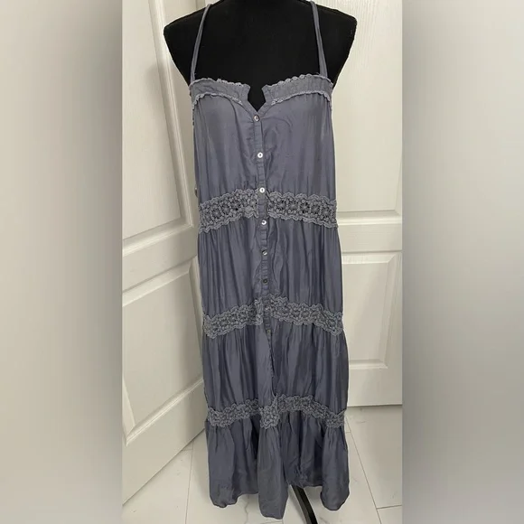 Free People maxi dress lace inserts size M denim color - Picture 10 of 10